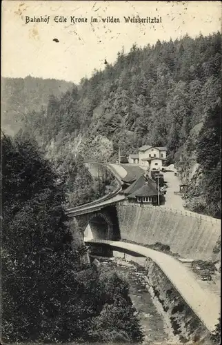 Ak Edle Krone Klingenberg im Erzgebirge, Bahnhof, Wildes Weißeritztal