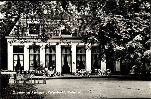 Ak Velsen Zuide Nordholland, Pavillon Velserbeek, Fahrradständer, Reklame ZHB Bier