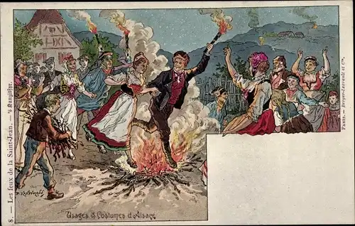 Künstler Litho Kauffmann, Verwendungen und Kostüme des Elsass, die Feuer des Heiligen Johannes