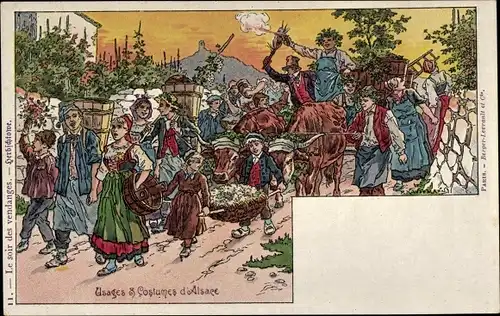 Künstler Litho Kauffmann, Elsäßer Bräuche und Trachten, Fest, Festzug