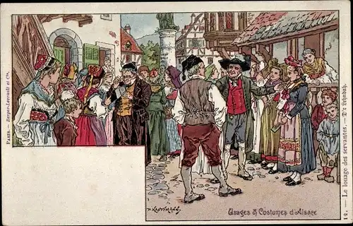 Künstler Litho Kauffmann, Elsässer Bräuche und Trachten, D'r Lehndah