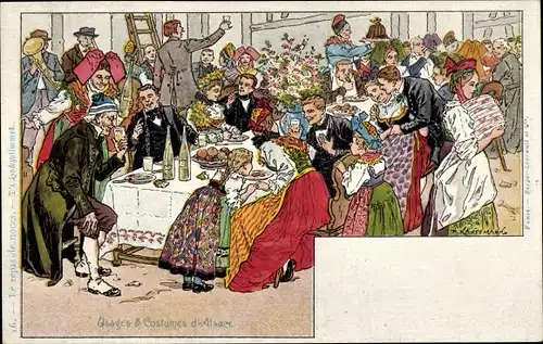 Künstler Litho Kauffmann, Elsäßer Bräuche und Trachten, Hochzytimmes