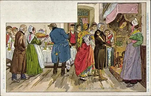 Künstler Litho Kauffmann, P., Verwendungen und Kostüme des Elsass, Segnung des Weihnachtsprotokolls