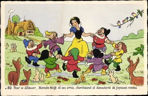 Ak Walt Disney, Schneewittchen und die sieben Zwerge, Tanz