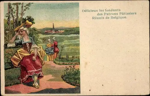 Litho Liebespaar, Traurige Frau, Volkstracht, Liebe, Eifersuch