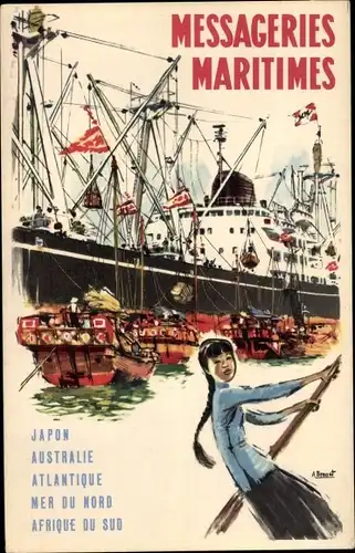 Künstler Ak Messageries Maritimes, Japan, Australien, Alantique, Passagierdampfer in Asien