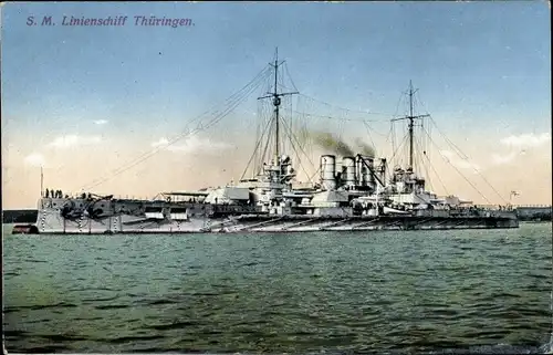 Ak Deutsches Kriegsschiff, SMS Thüringen, Linienschiff, Kaiserliche Marine, GLK