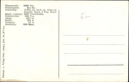 Ak Deutsches Kriegsschiff, SMS Thüringen, Linienschiff, Kaiserliche Marine, GLK