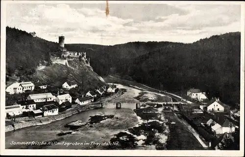 Ak Kollmitzgraben in Niederösterreich, Gesamtansicht, Burg, Brücke