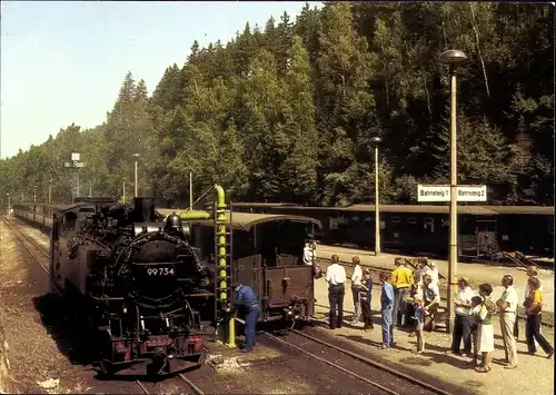 Ak Schmalspurbahn Freital Hainsberg Kipsdorf, Lok 99734, Bahnhof Kipsdorf, Bahnsteig