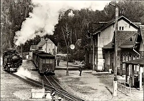 Ak Bahnhof Oybin, Schmalspurbahn Zittau - Oybin/Jonsdorf, Dampflokomotive