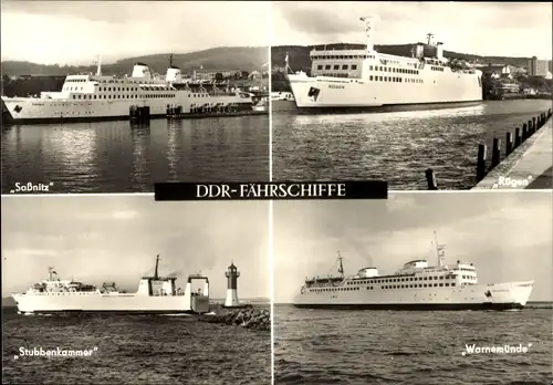 Ak DDR Fährschiffe, Soßnitz, Stubbenkammer, Rügen, Warnemünde