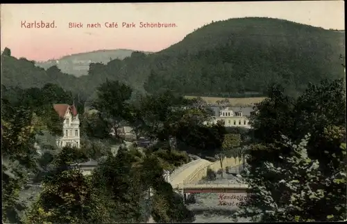 Ak Karlovy Vary Karlsbad Stadt, Cafe Park Schönbrunn