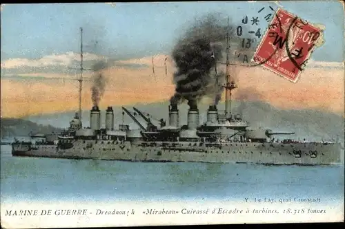 Ak Französisches Kriegsschiff, Mirabeau, Cuirasse d'Escadre