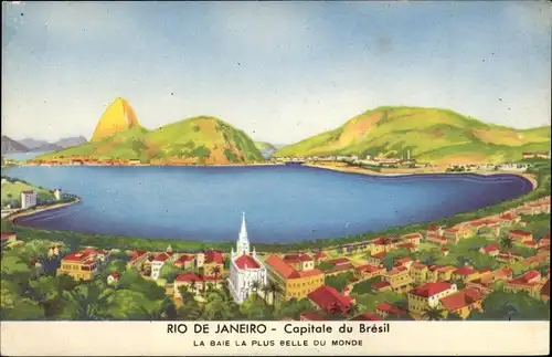 Künstler Ak Rio de Janeiro Brasilien, Panorama mit Zuckerhut