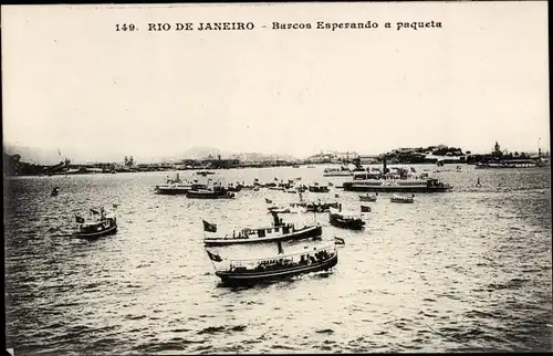 Ak Botafogo Rio de Janeiro Brasilien, Barcos Esperando a paqueta