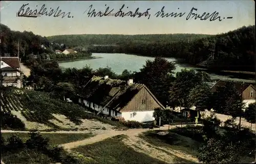 Ak Otradnoje Rauschen Georgenswalde Ostpreußen, Fischerhäuser am Teich