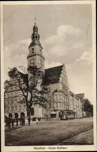 Ak Olsztyn Allenstein Ostpreußen, Neues Rathaus, Straßenbahn