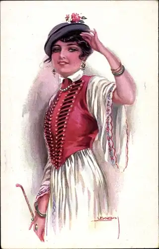 Künstler Ak Usabal, Luis, Frau im Trachtenkleid