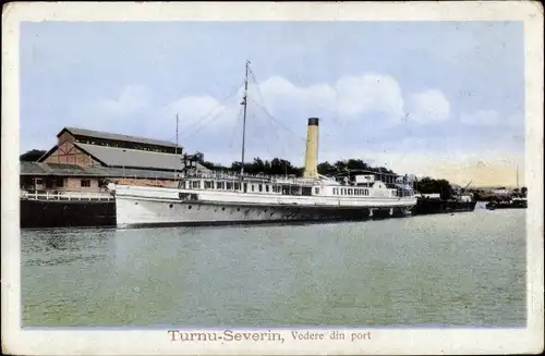 Ak Drobeta Turnu Severin Rumänien, Hafenpartie, Dampfer
