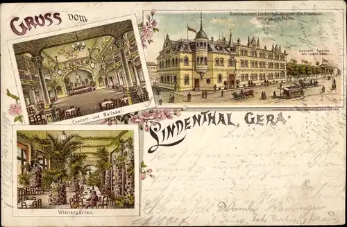 Litho Lindenthal Gera in Thüringen, Konzert, Ballsaal, Inh. Otto Uhlemann, Wintergarten