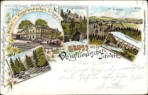 Litho Jocketa Pöhl Vogtland, Hotel zur Vogtländischen Schweiz, Triebtal, Elstertalbrücke