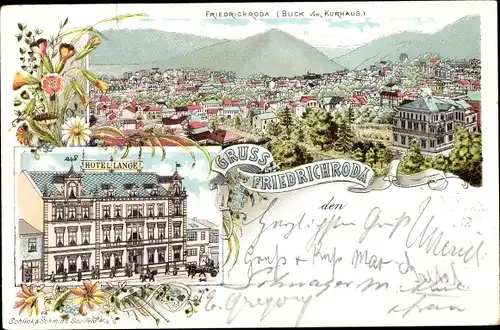 Litho Friedrichroda im Thüringer Wald, Gesamtansicht, Kurhaus, Hotel Lange