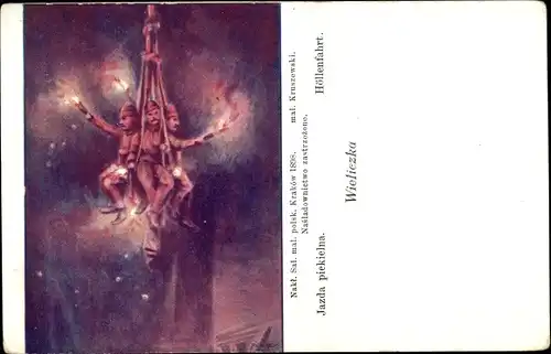 Künstler Ak Kruszewski, Wieliczka Groß Salze Polen, Höllenfahrt, Bergleute