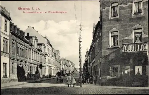 Ak Glauchau in Sachsen, Lichtensteiner Straße vom Chemnitzer Platz aus gesehen