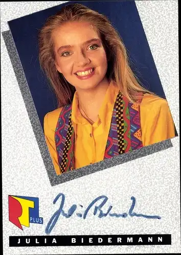 Autogrammkarte der Schauspielerin Julia Biedermann, Portrait, RTL Plus