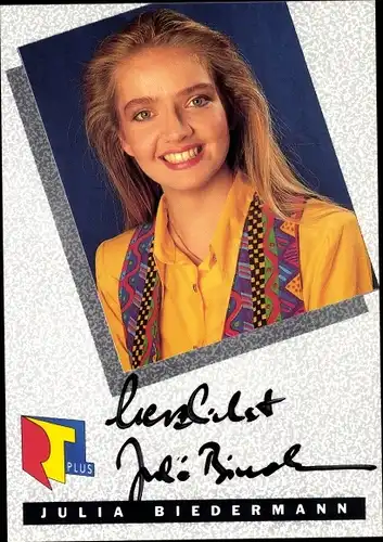 Autogrammkarte der Schauspielerin Julia Biedermann, Portrait, RTL Plus