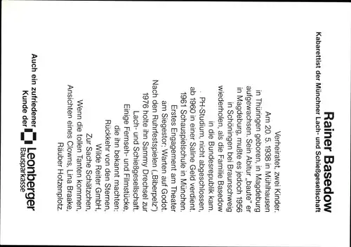 Autogrammkarte von Schauspieler Rainer Basedow
