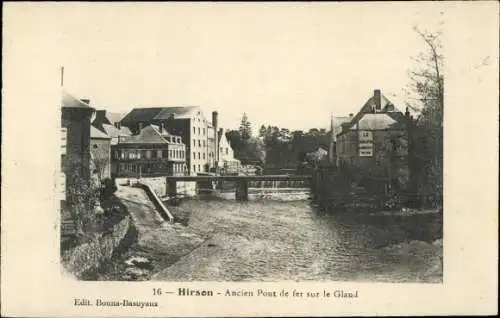 Ak Hirson Aisne, Fluss Glaud, Eisenbrücke