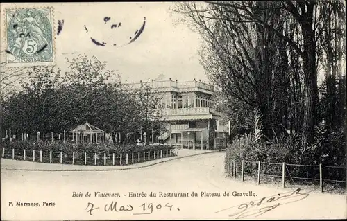 Ak Paris XII Bois de Vincennes, Eingang zum Restaurant Plateau de Gravelle