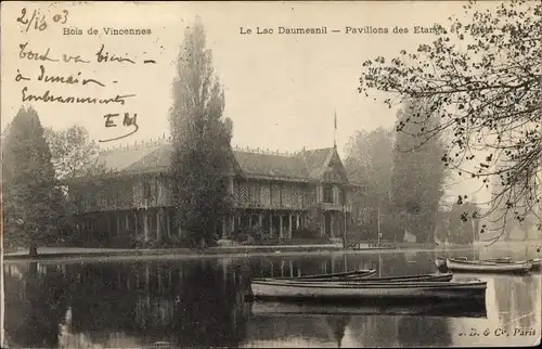 Ak Paris XII Bois de Vincennes, Daumesnil-See, Pavillons des Etangs