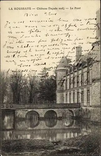 Ak La Houssaye Seine et Marne, Schloss, Südseite, Brücke