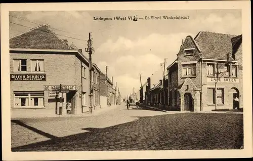 Ak Ledegem Ledeghem Westflandern, Einkaufsstraße St-Elooi, Café Breda, Café Kruisstraat