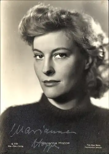 Ak Schauspielerin Marianne Hoppe, Portrait, Foto Binz, Autogramm