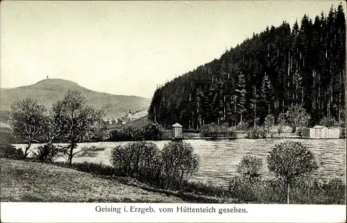 Ak Geising Altenberg Erzgebirge, Vom Hüttenteich gesehen, Wald