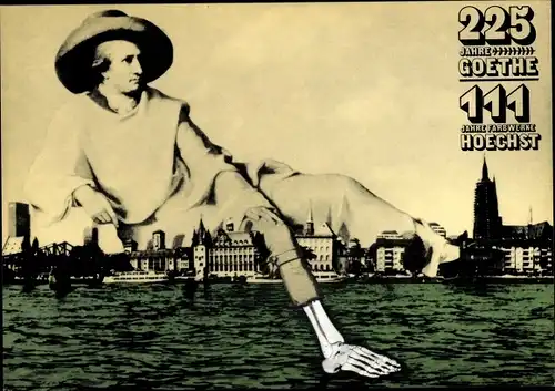 Künstler Ak Staeck, Klaus, 225 Jahre Goethe, 111 Jahre Hoechst, Satire
