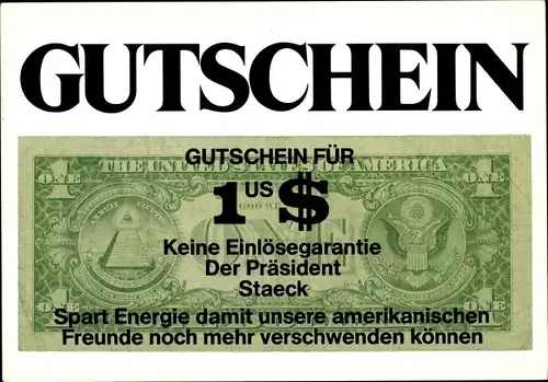 Künstler Ak Staeck, Klaus, Gutschein für 1 US $