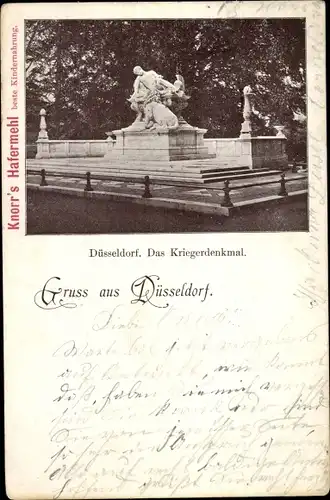Ak Düsseldorf am Rhein, Kriegerdenkmal