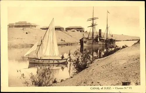 Ak Ägypten, Canal de Suez, Blick auf den Suezkanal, Dampfschiff