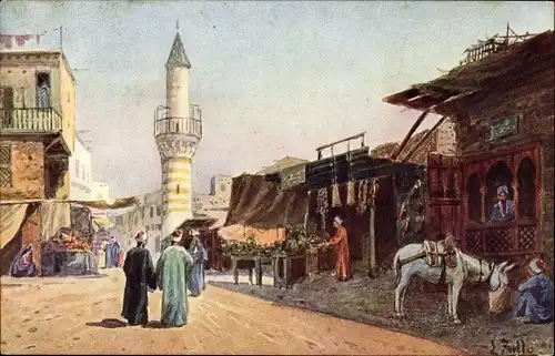 Künstler Ak Ägypten, An Arab Village, Market Place