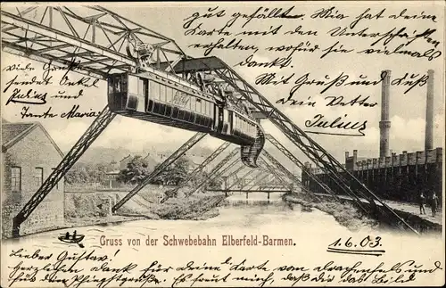 Ak Wuppertal, Schwebebahn Elberfeld Barmen