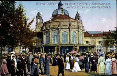 Ak Dresden, Internationale Hygieneausstellung 1911, Hauptrestaurant, Konzertplatz