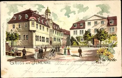 Litho Ilmenau in Thüringen, Rathaus, Schloss