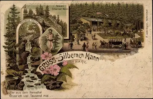 Litho Hasserode Wernigerode am Harz, Silberner Mann, Steinerne Renne, Felsen