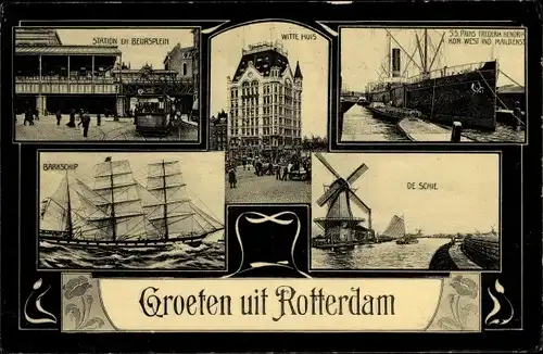 Ak Rotterdam Südholland Niederlande, Mill, Barkschip, Witte Huis