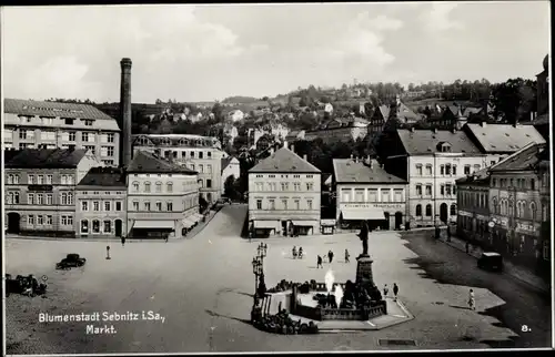 Ak Sebnitz Sächsische Schweiz, Markt, Geschäft Gustav Baruch, Denkmal